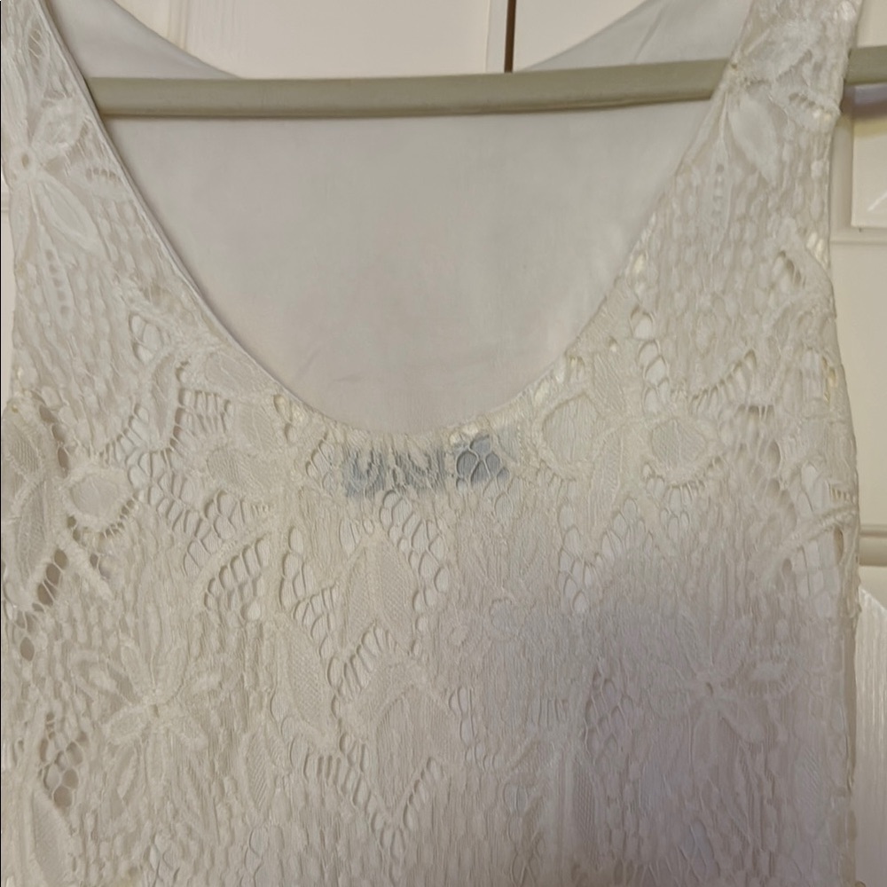 IVORY lace Strapless Midi Sheath Dress